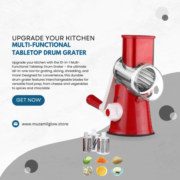 10-in-1 Multi-Functional Tabletop Drum Grater – Ultimate Kitchen Tool for Grating, Slicing, and Shredding